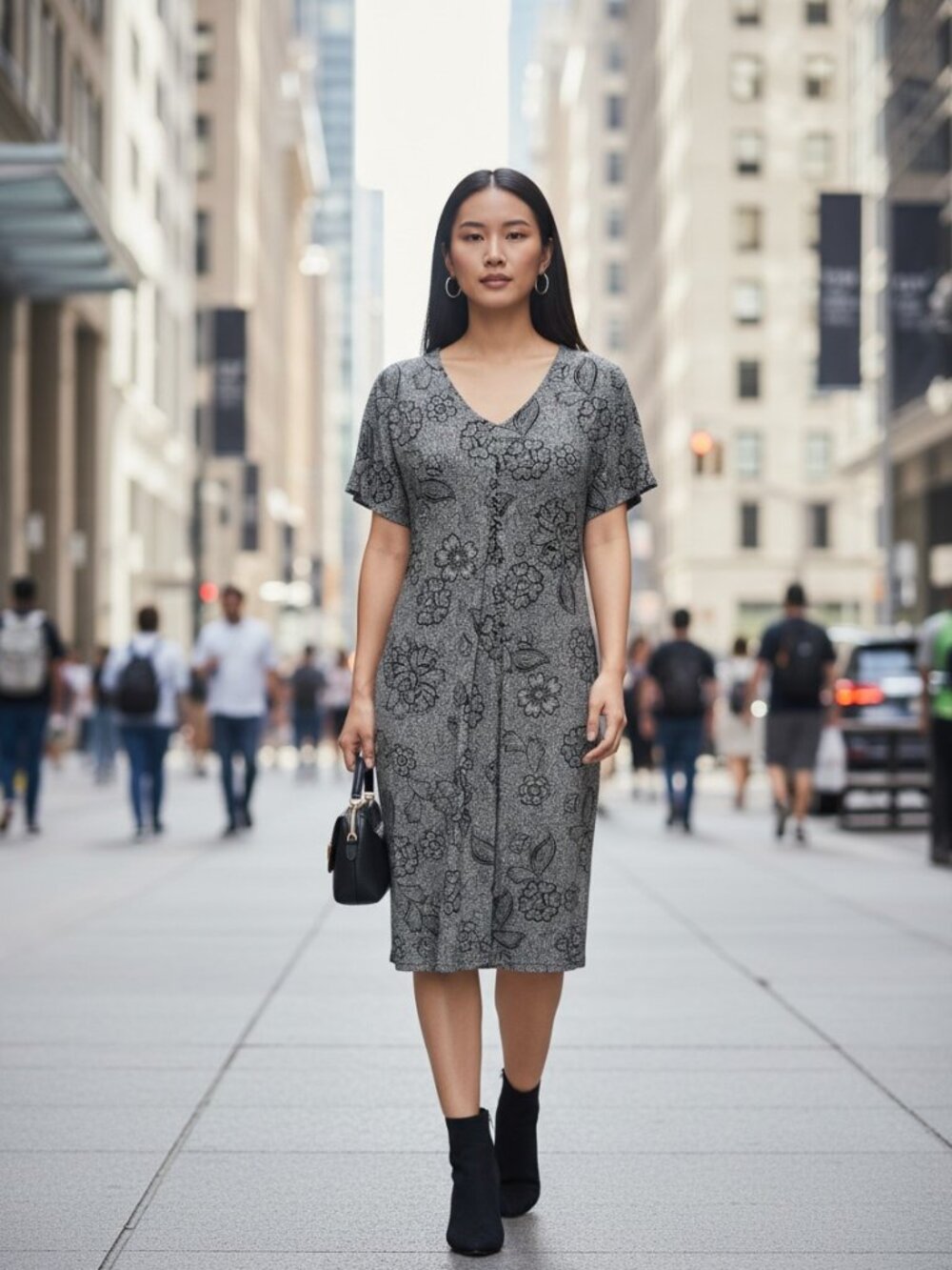 J.Jill Wherever Collection XS Petite Front Pleated Black Printed Dress